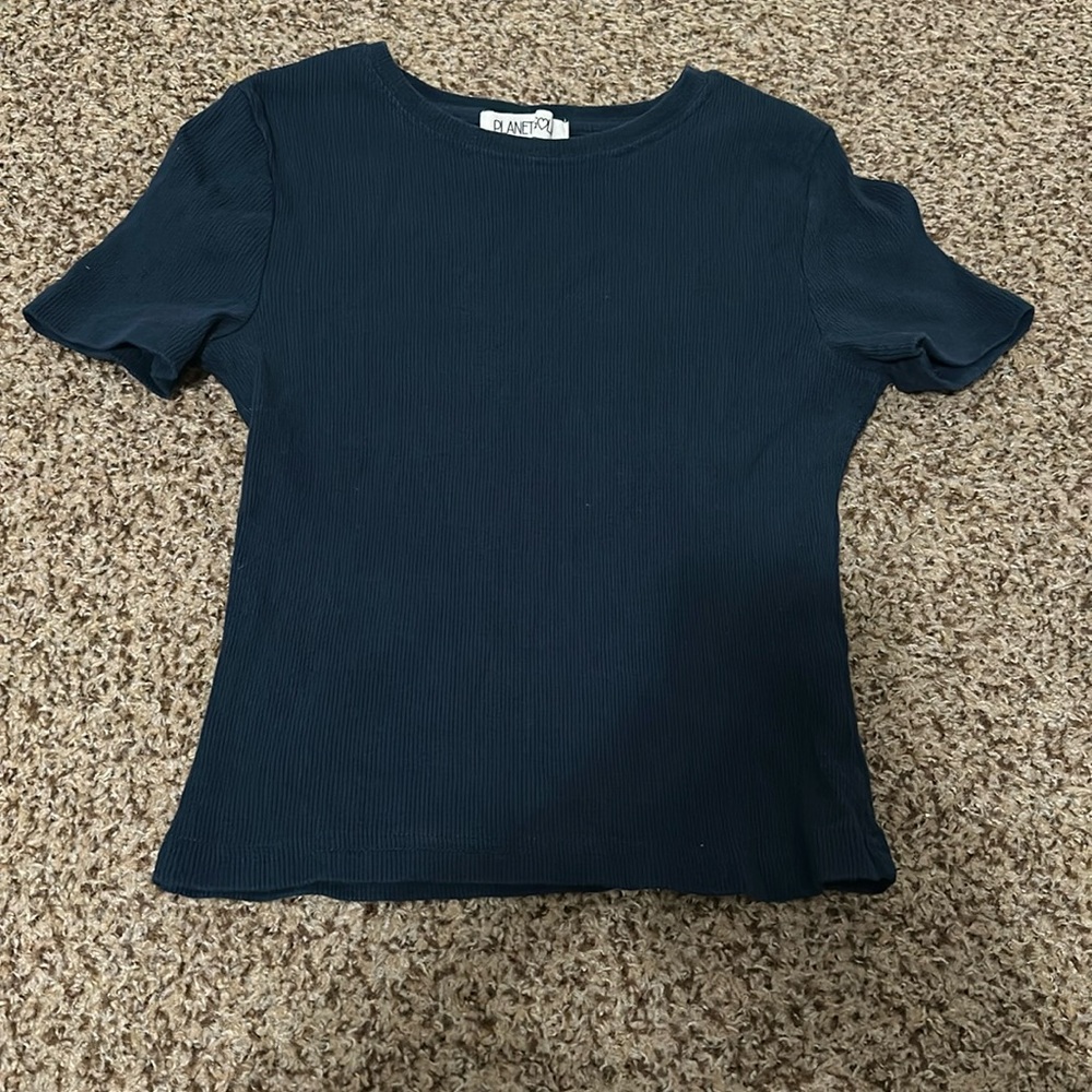 Blue ribbed crop top